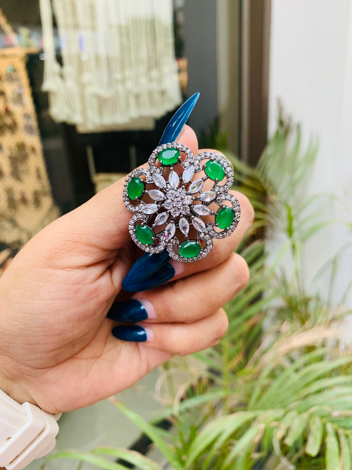 American Diamond Big Flower Shaped Studs