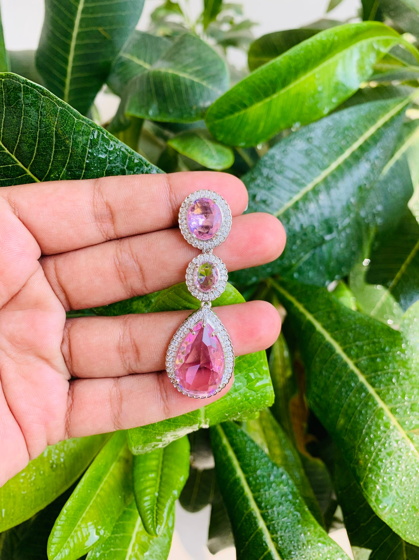 Triple Layered Swarovski Stone Danglers
