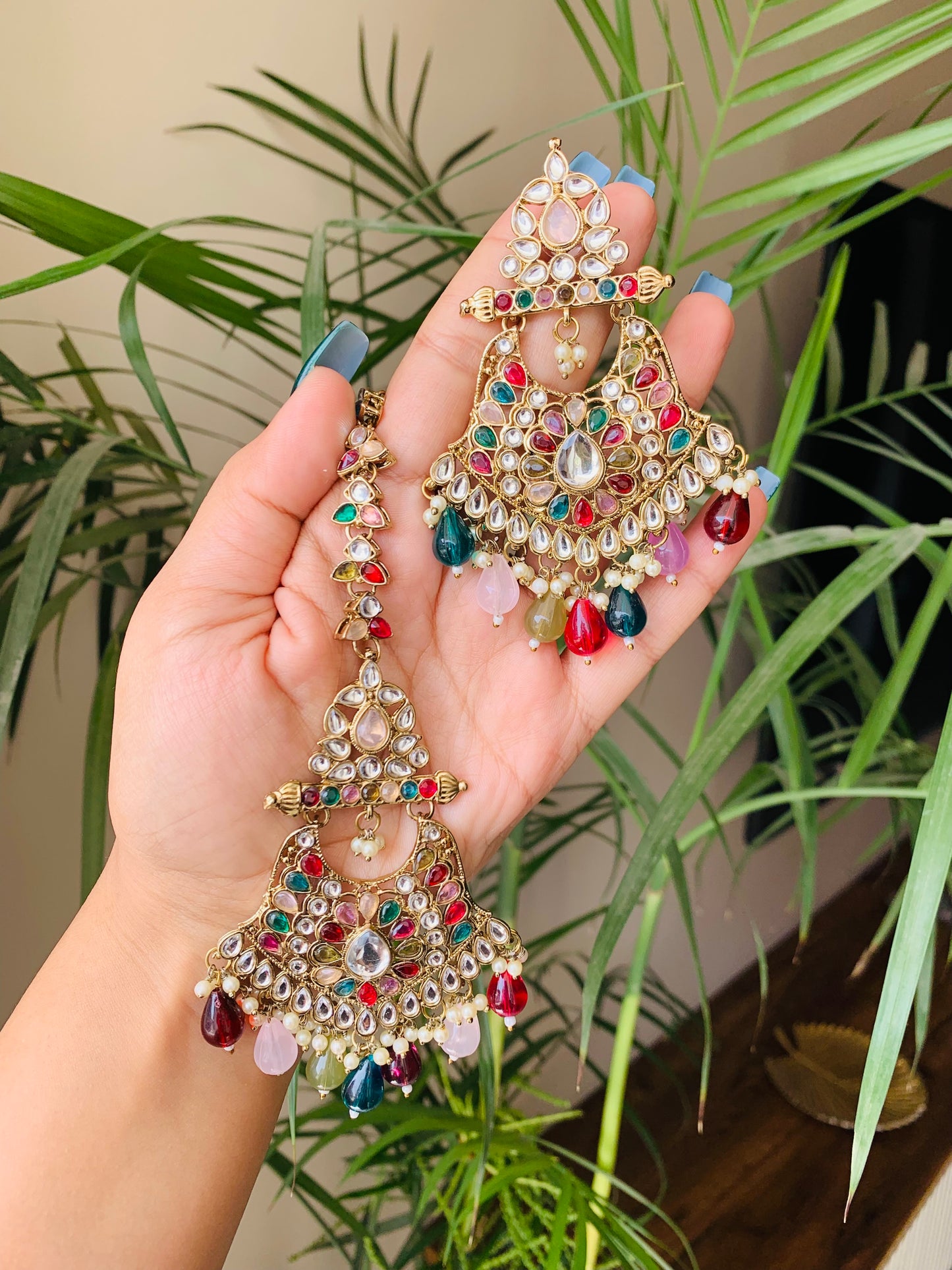 Unique Indian Earrings With Maang Tika