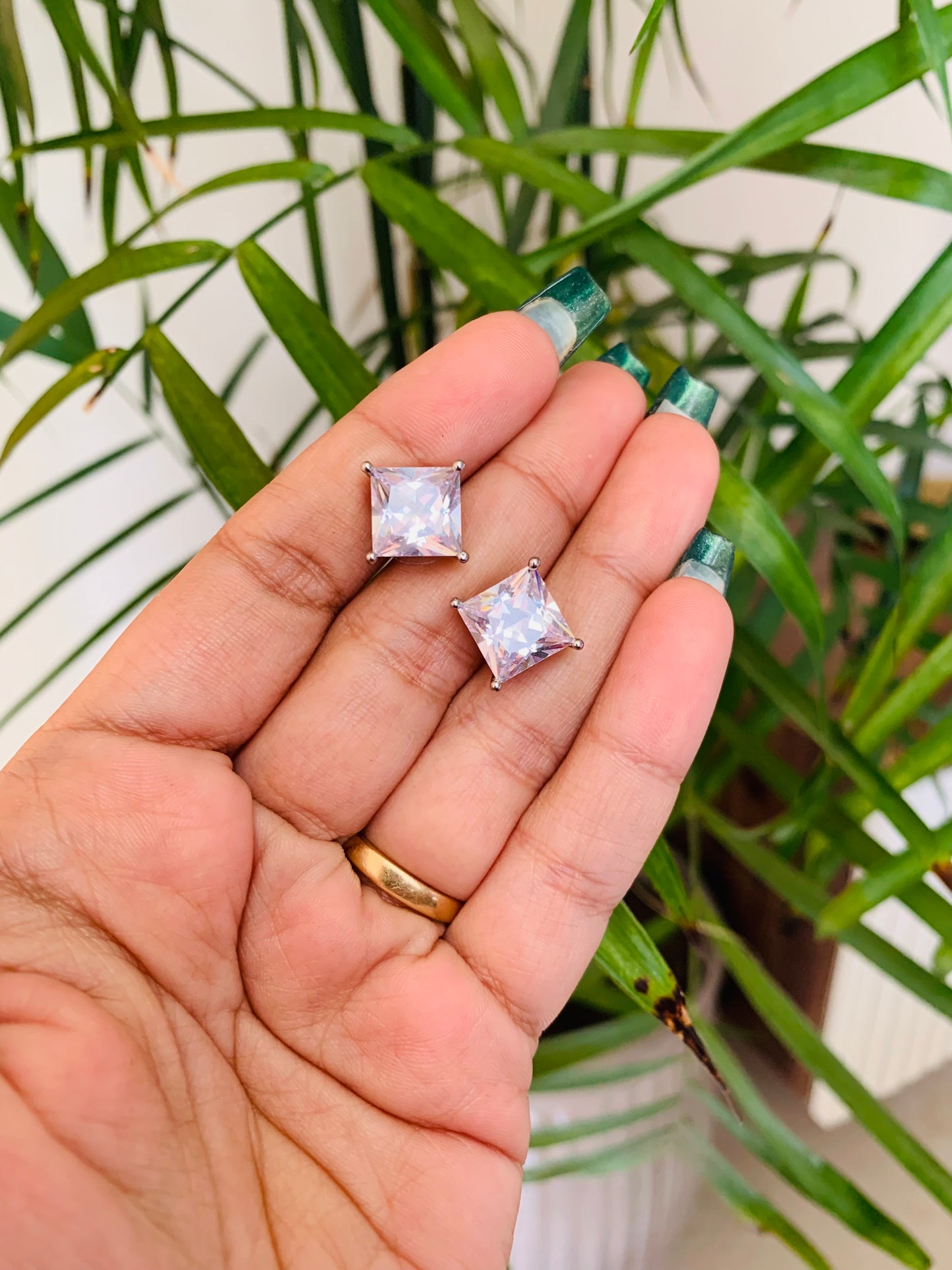 Square Solitaire Stud Earrings