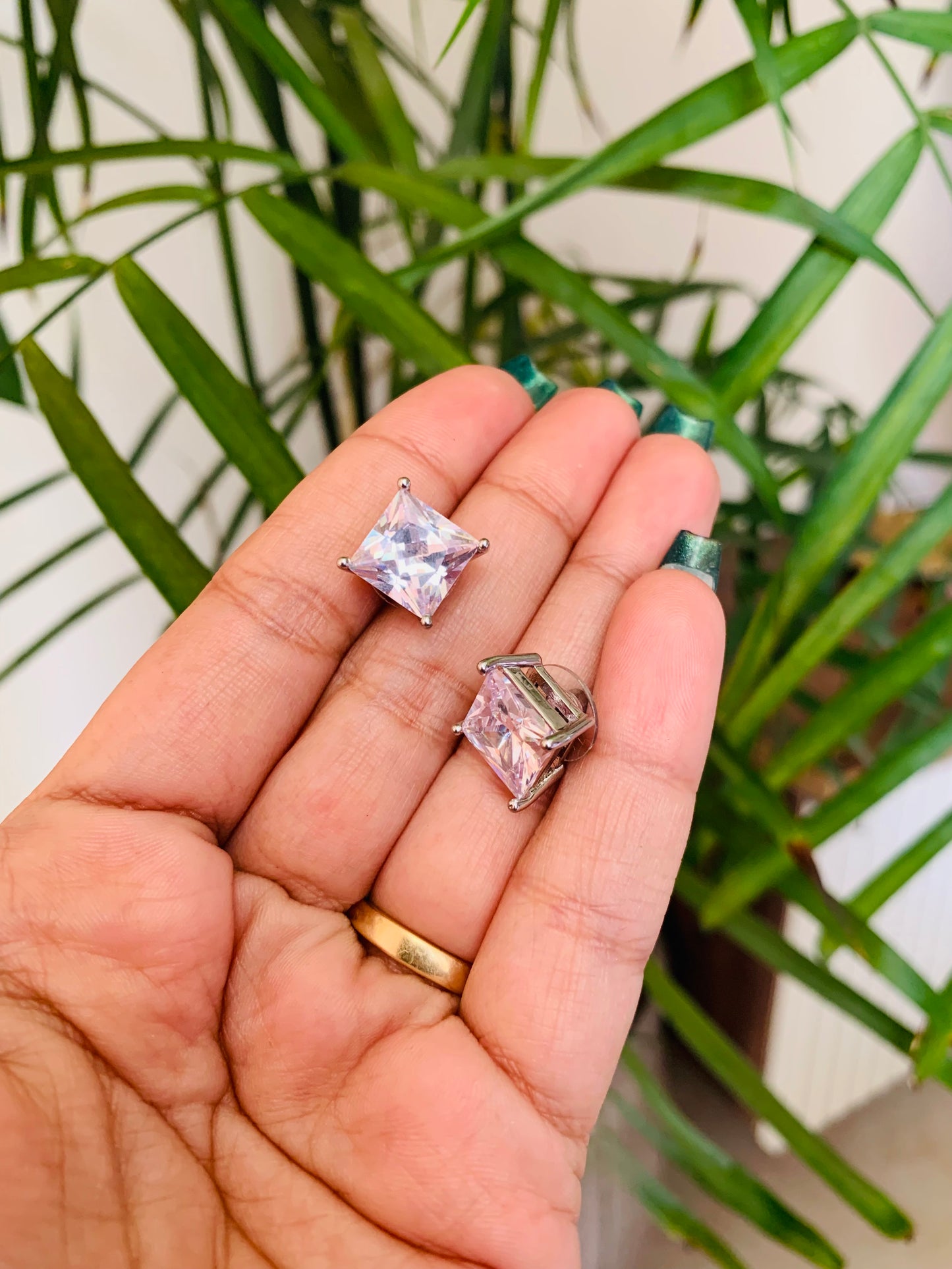 Square Solitaire Stud Earrings