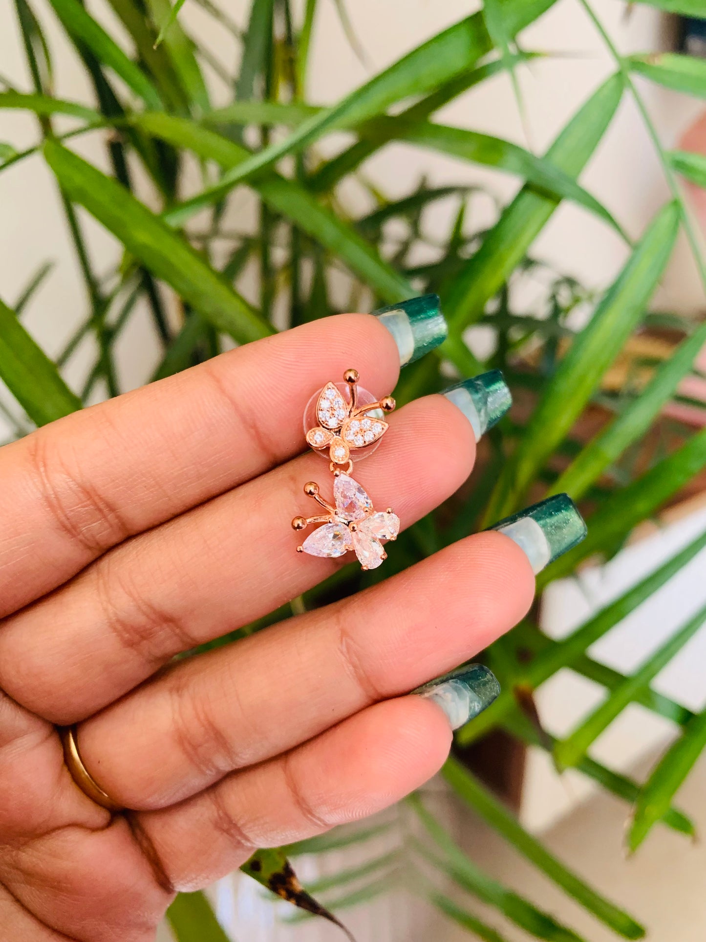 Double Butterfly Rose Gold Earrings