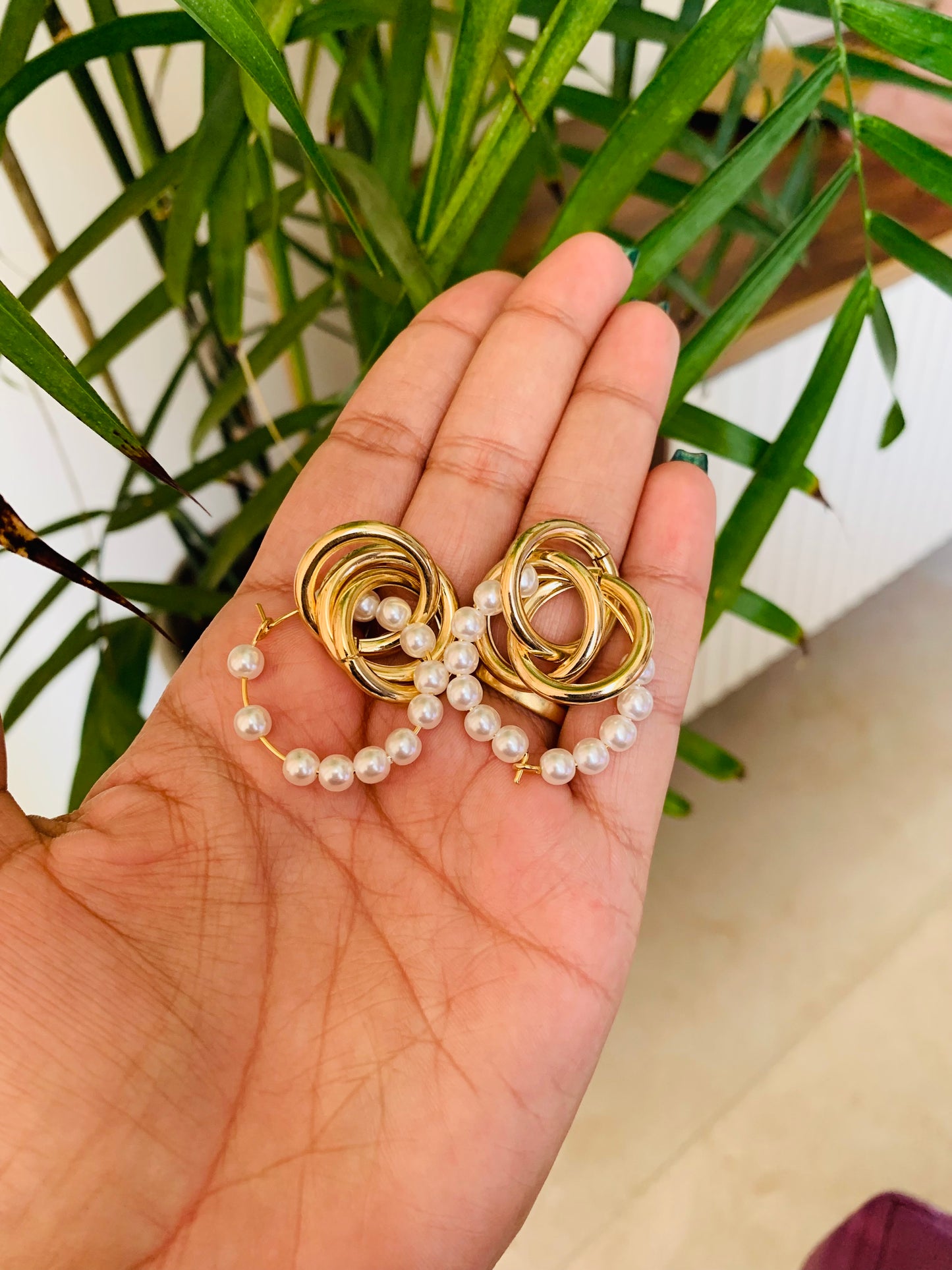 Pearl Baali Golden Drop Earrings