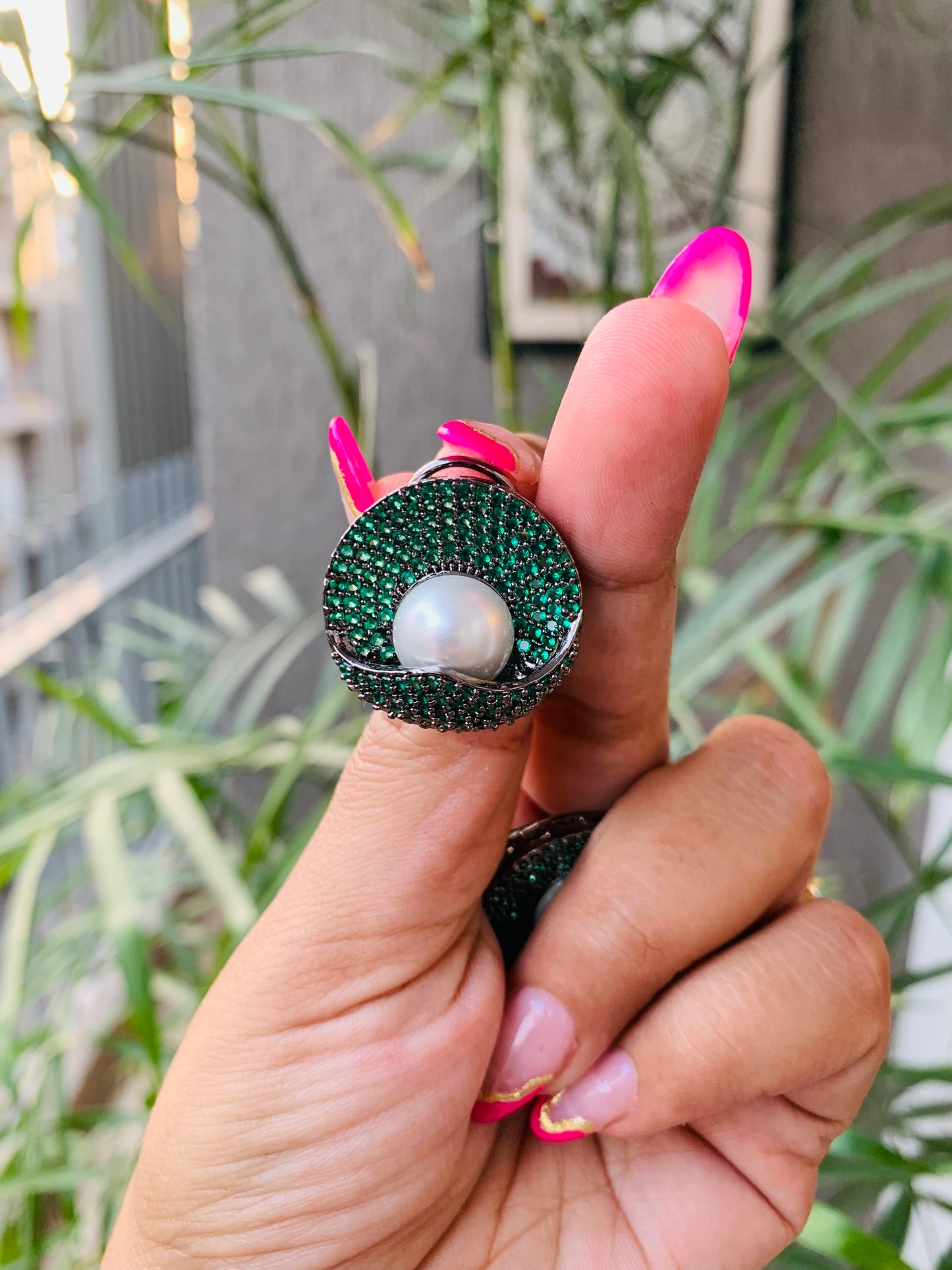 Micro AD Emerald Green Pearl Studs