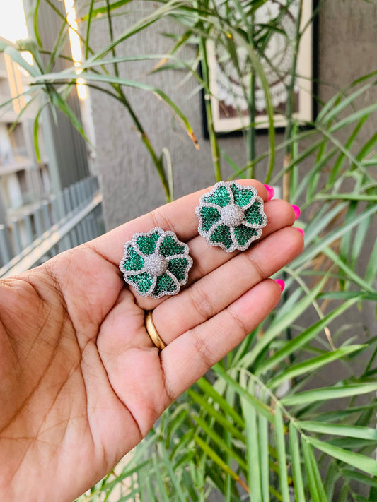 Micro AD Emerald Green Flower Shape Earrings