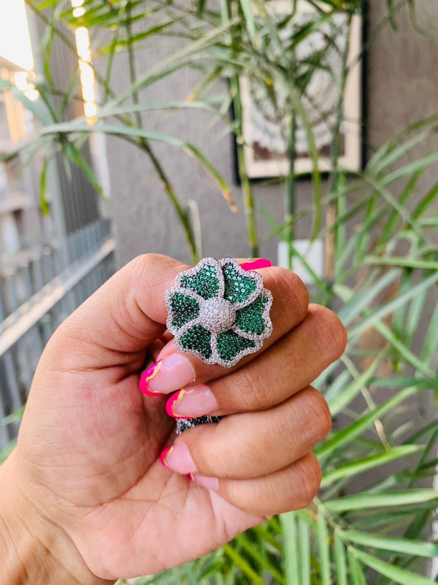 Micro AD Emerald Green Flower Shape Earrings