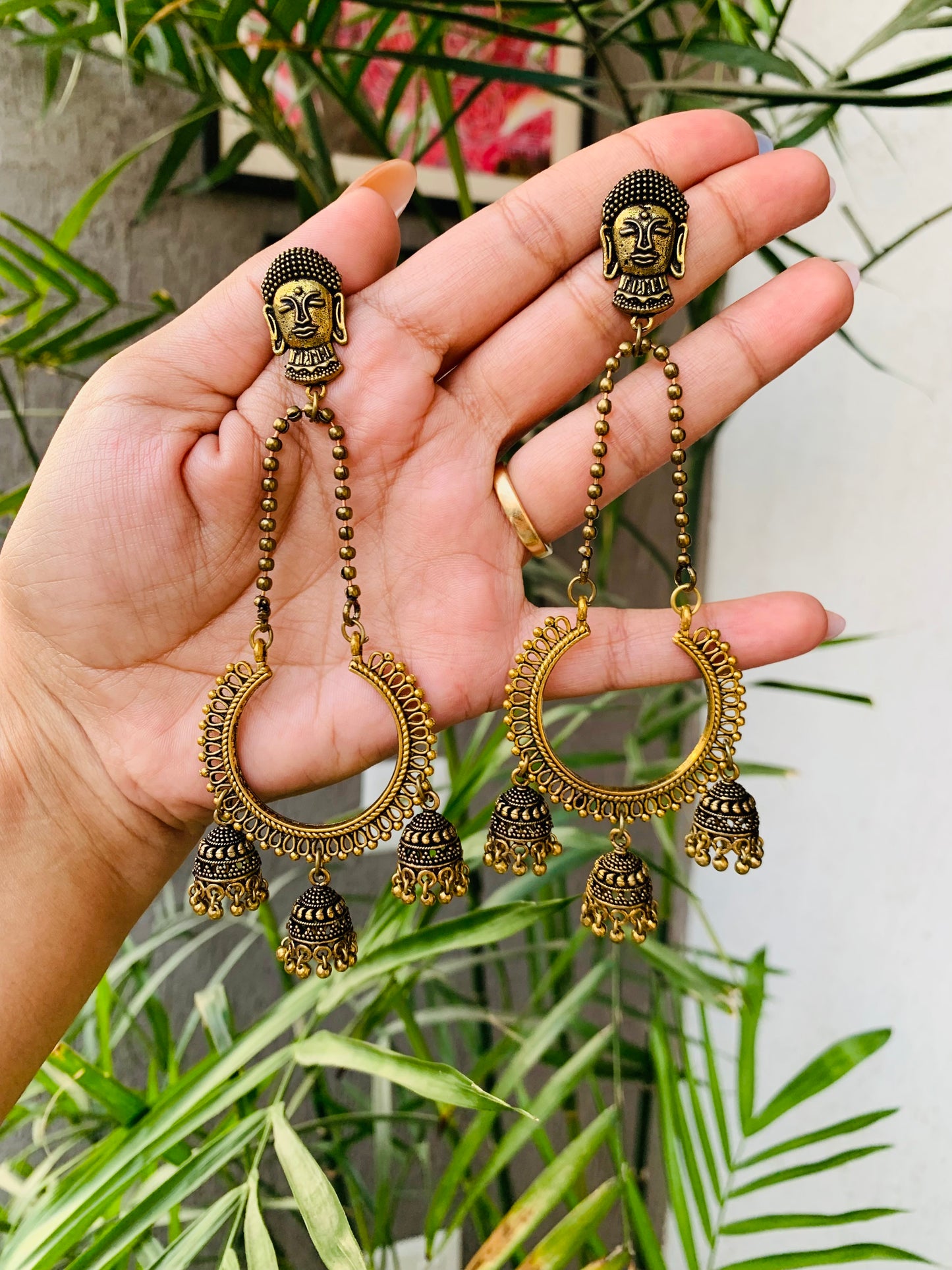 Buddhha 3 Jhumkas Long Earrings