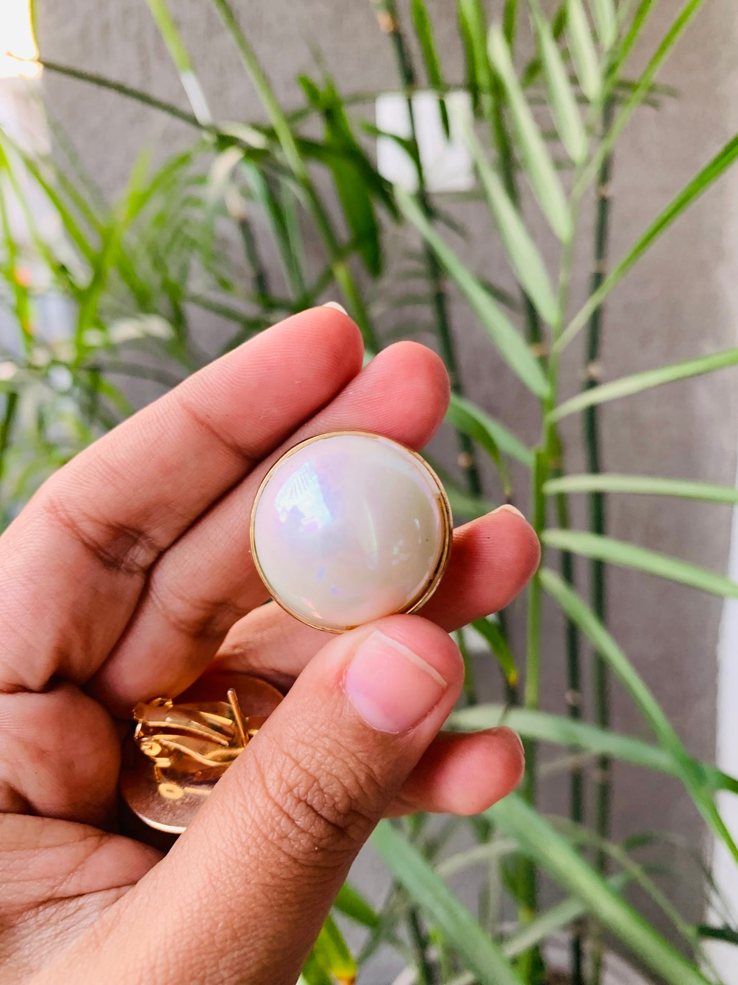 Half White Pearl Studs