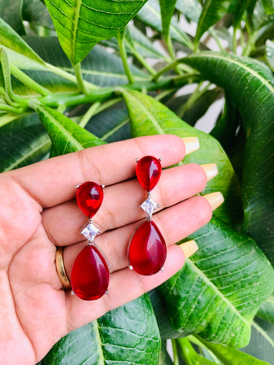 Red Tear Drop Medium Sized Earrings