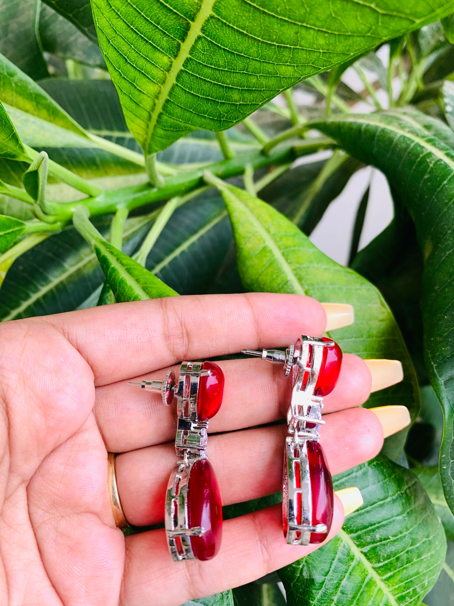 Red Tear Drop Medium Sized Earrings