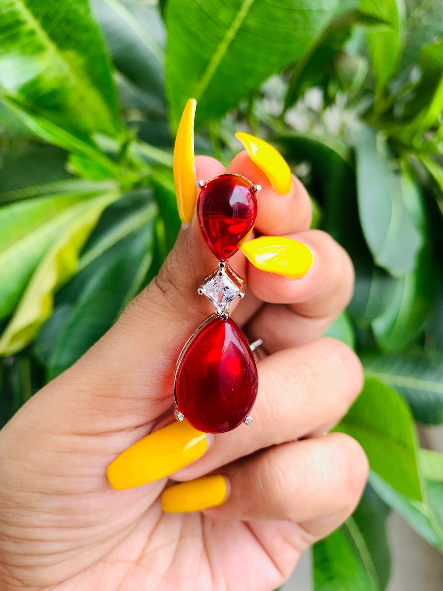 Red Tear Drop Medium Sized Earrings