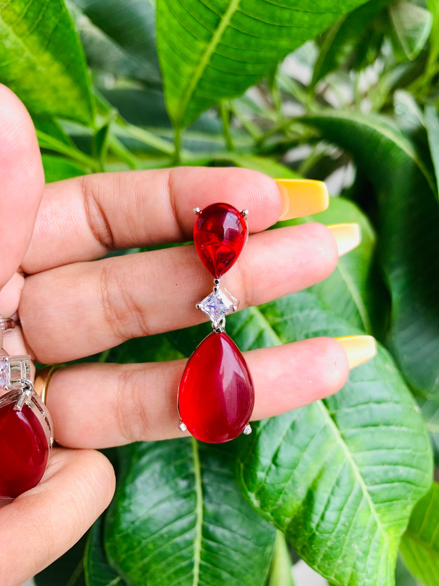 Red Tear Drop Medium Sized Earrings