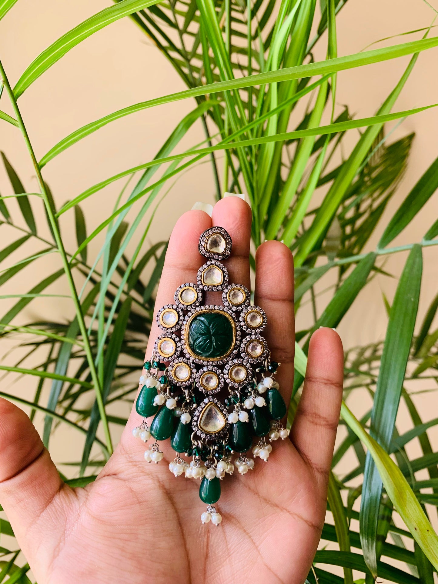 Green Monalisa Stone Drop Earrings