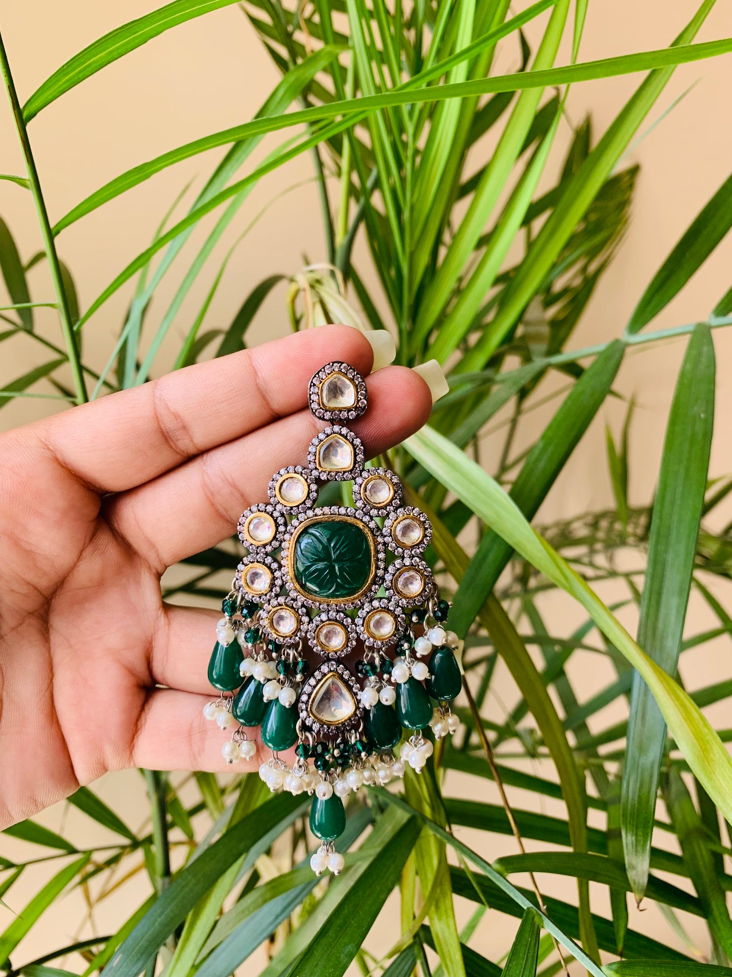 Green Monalisa Stone Drop Earrings