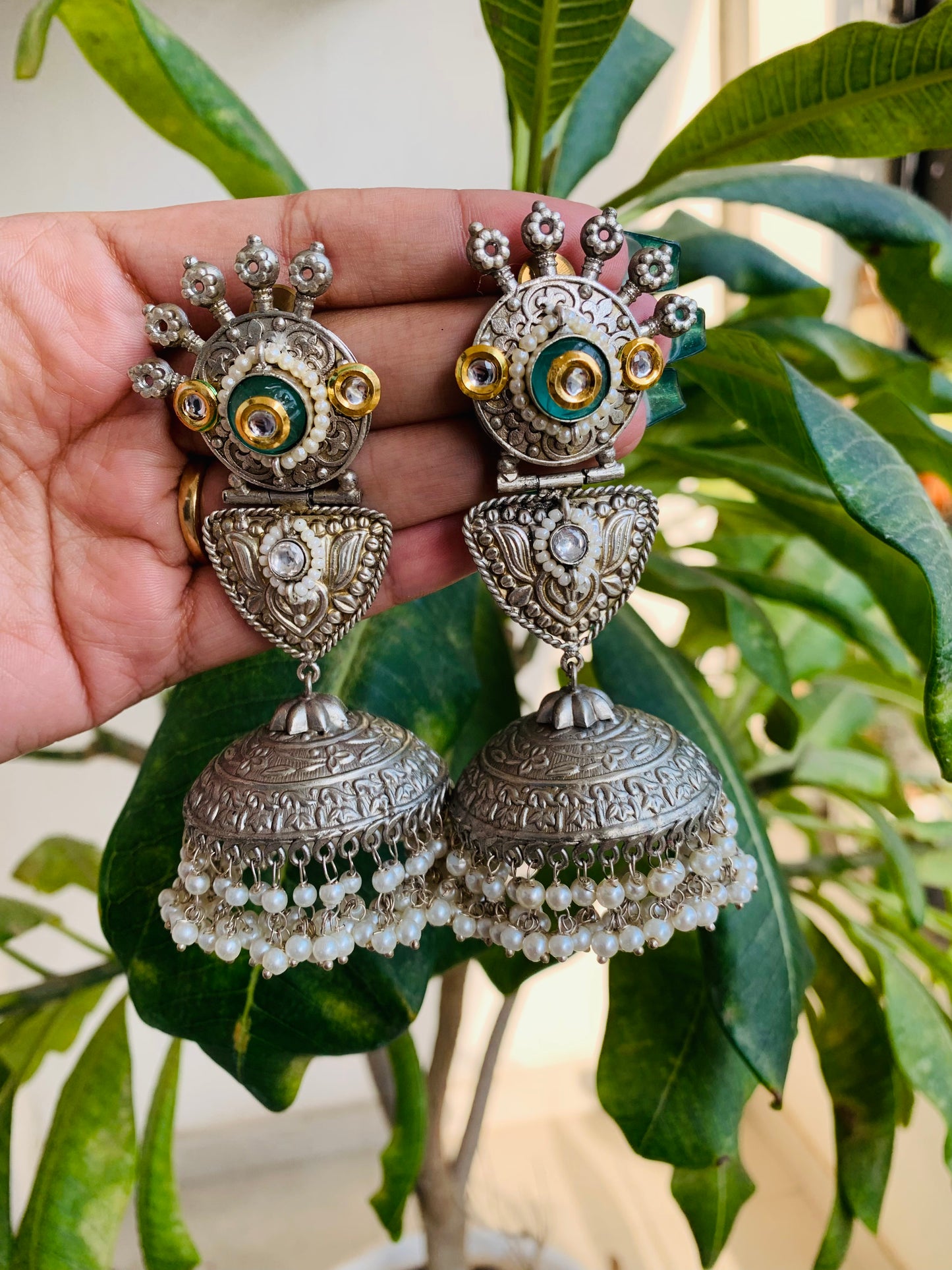 Jumbo Peacock Jaipuri Jhumka Earrings