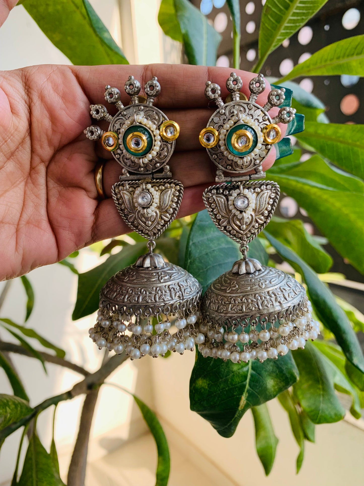 Jumbo Peacock Jaipuri Jhumka Earrings