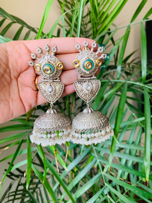 Jumbo Peacock Jaipuri Jhumka Earrings