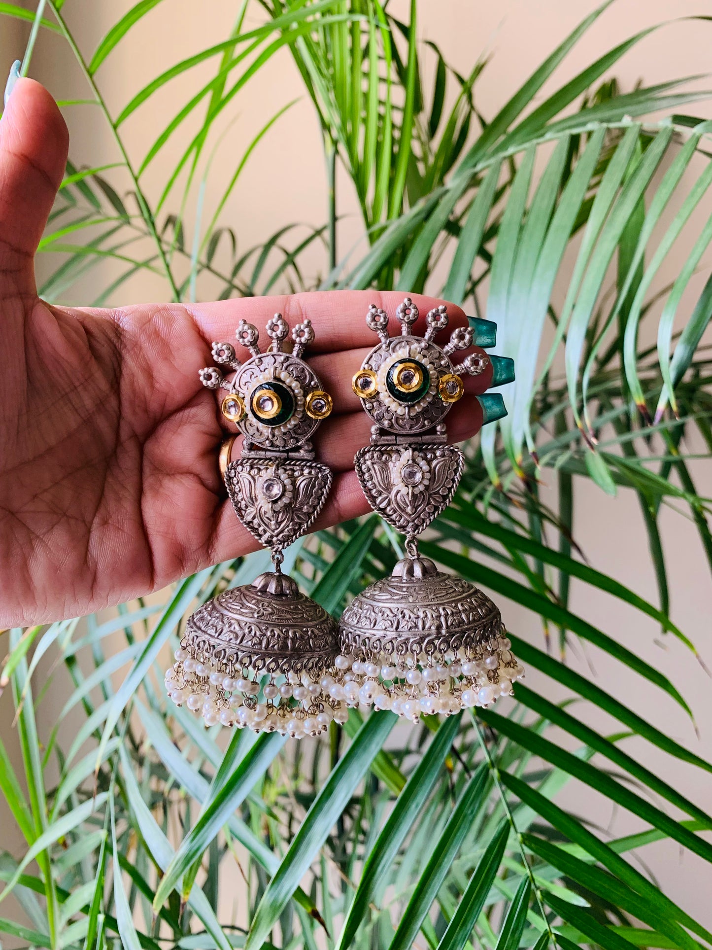 Jumbo Peacock Jaipuri Jhumka Earrings