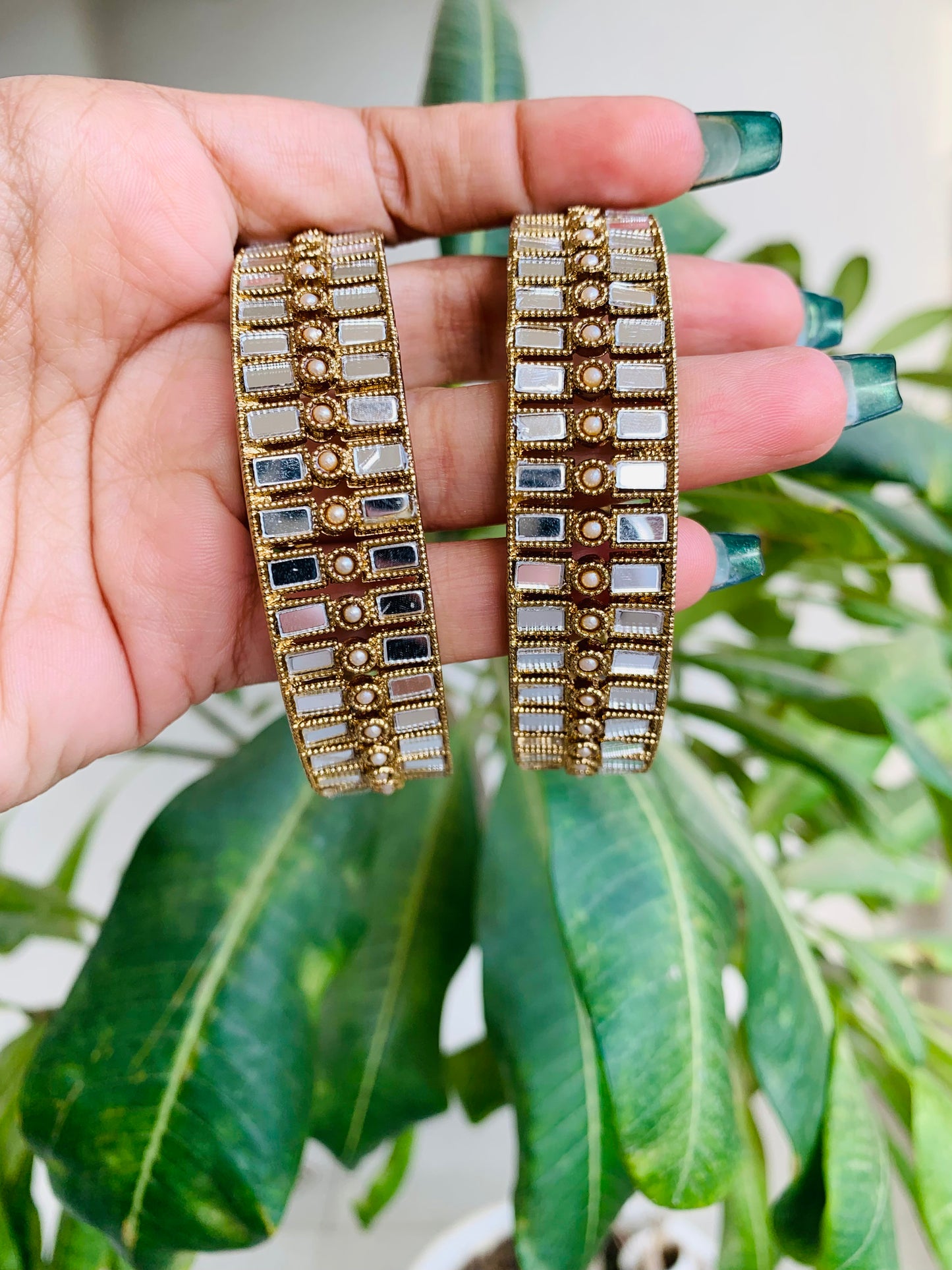 Rectangle Mirror Matte Gold Bangles
