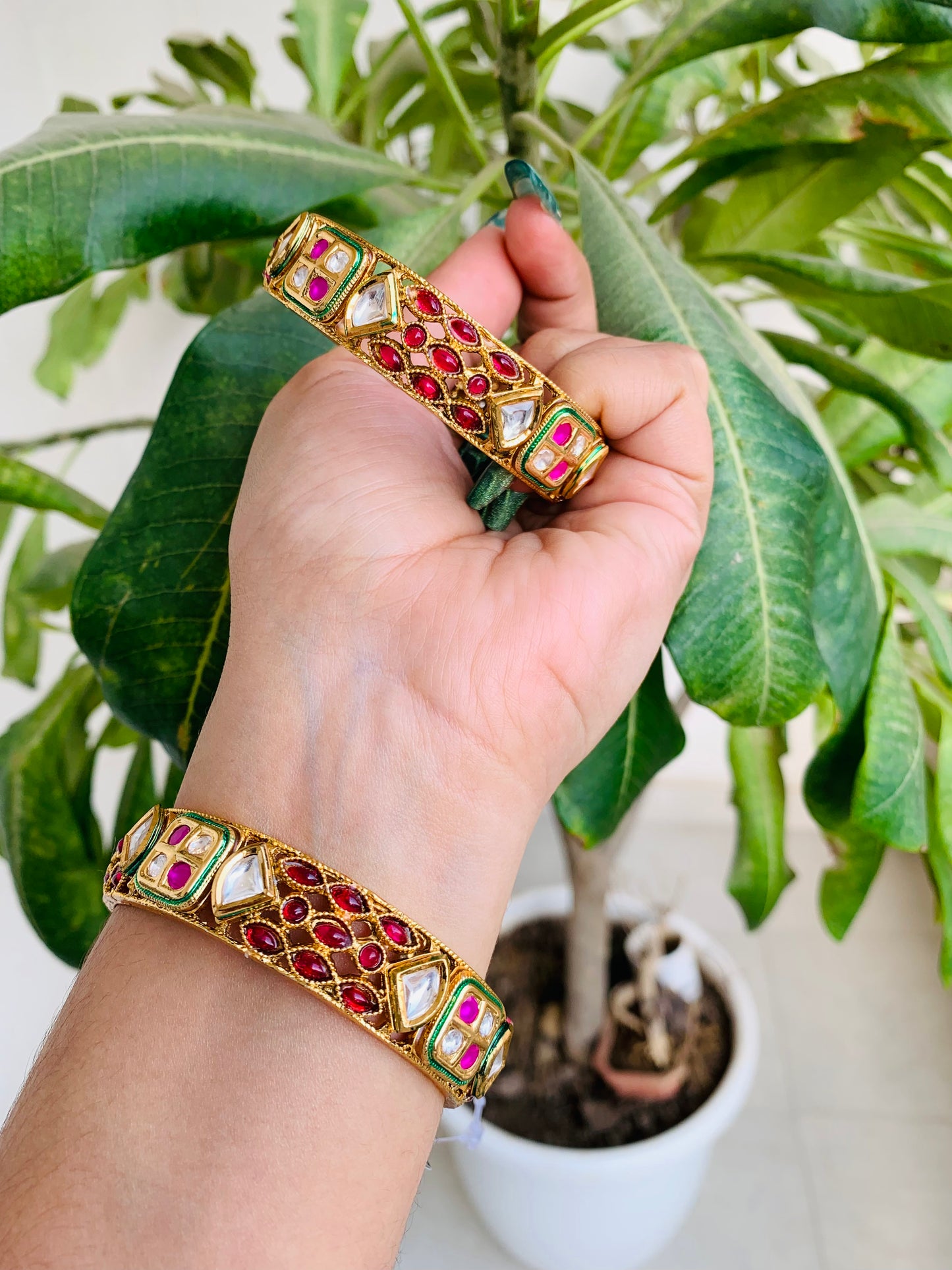 Kundan Ruby Stones Bangles