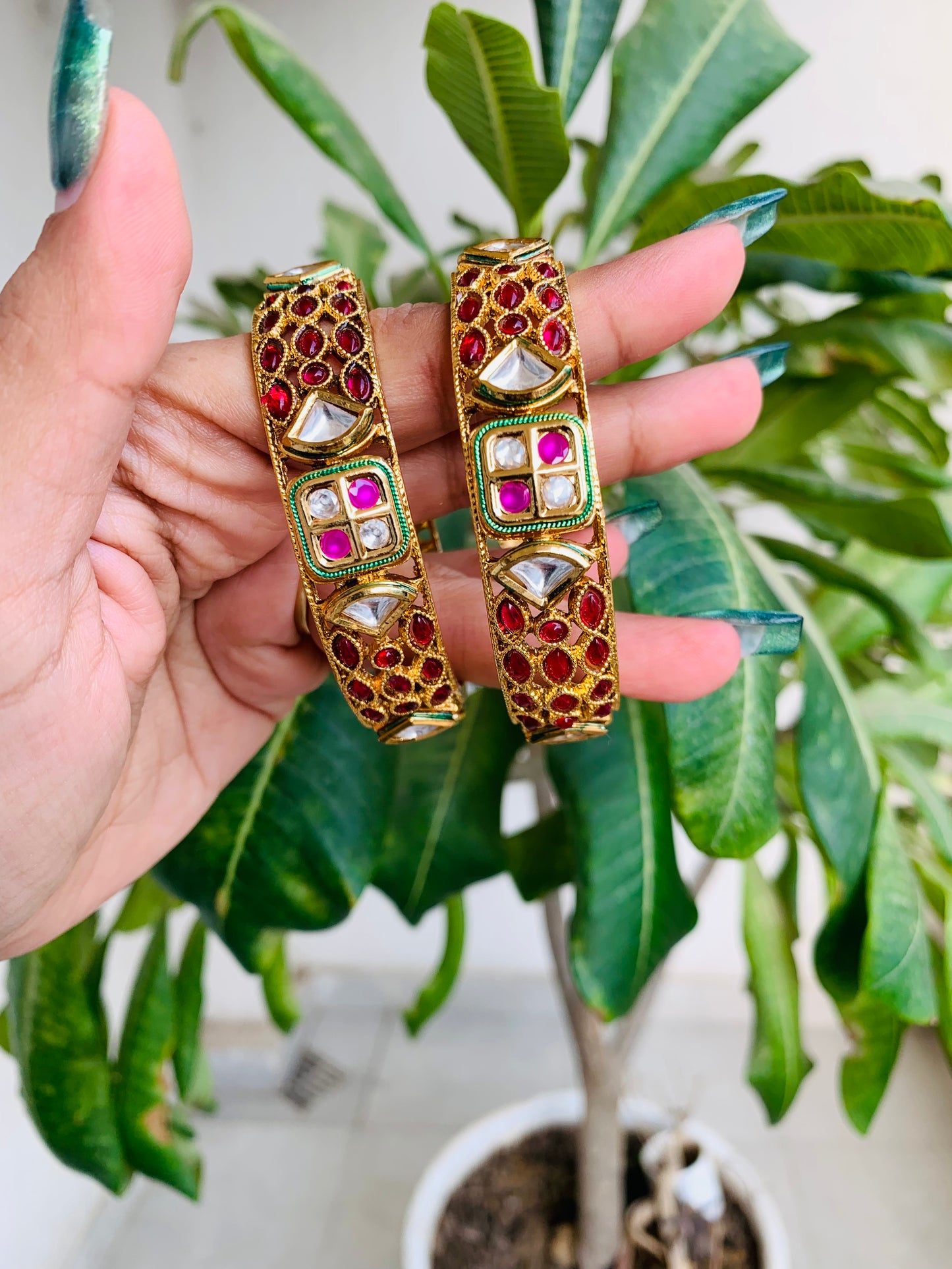 Kundan Ruby Stones Bangles