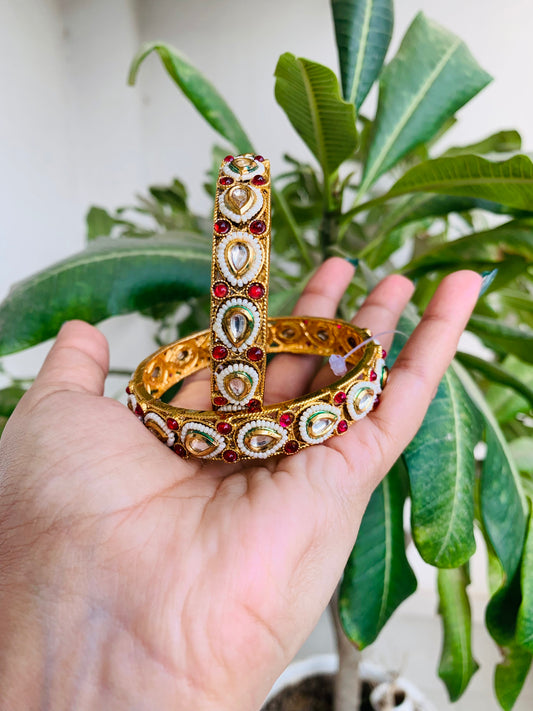 Kundan Ruby Stones Premium Bangles