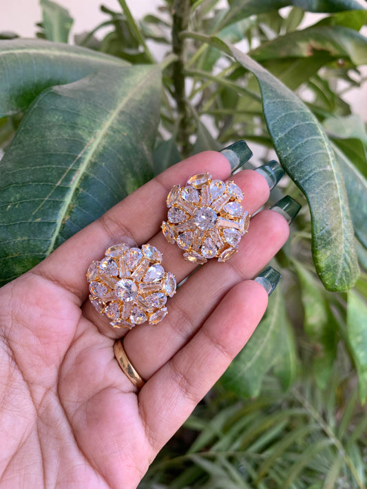 Classic AD Round Stud Earrings – Golden Finish