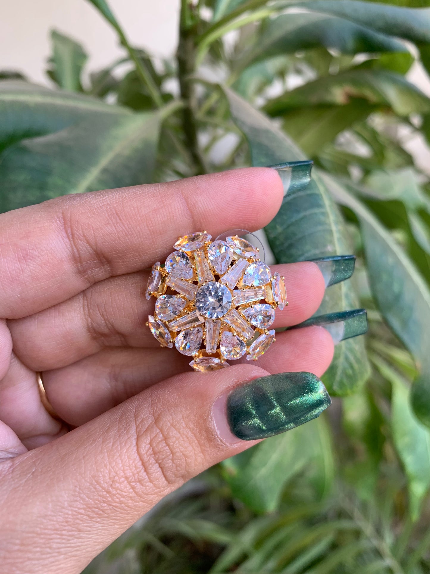 Classic AD Round Stud Earrings – Golden Finish