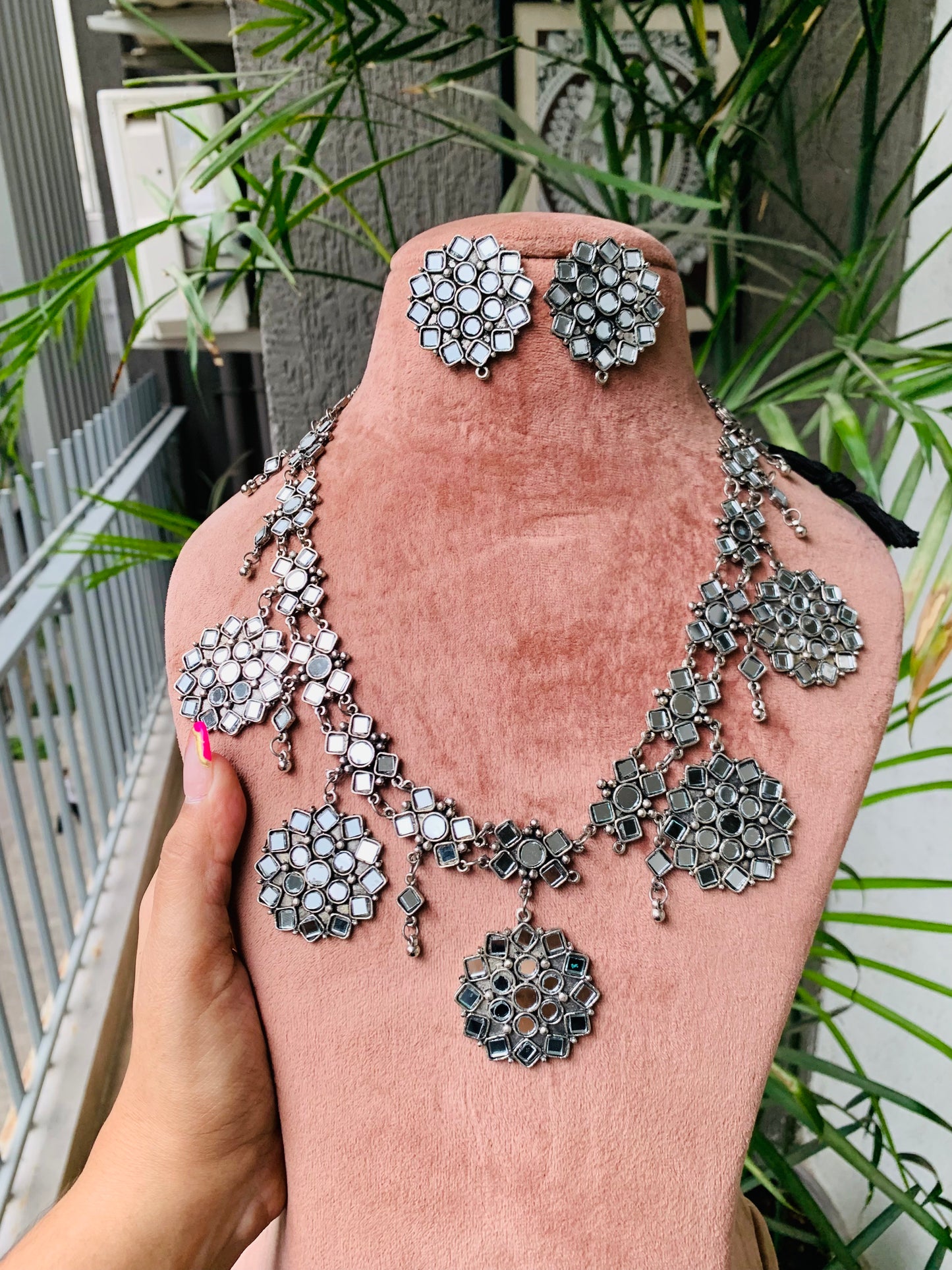 Mirror Necklace with Studs