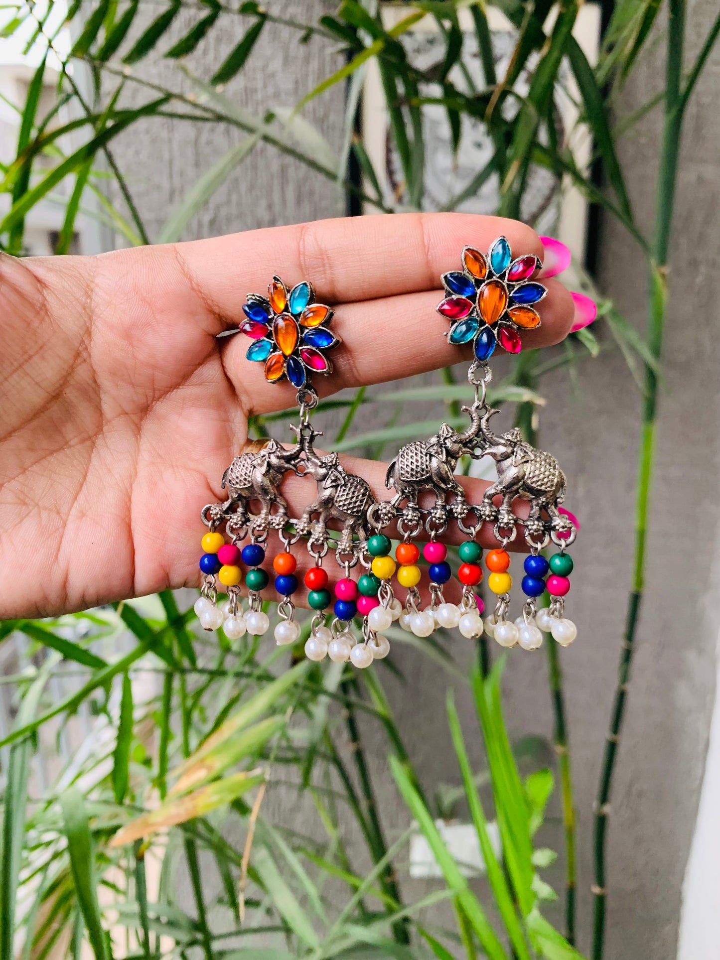 Elephant Multicolor Choker With Earrings
