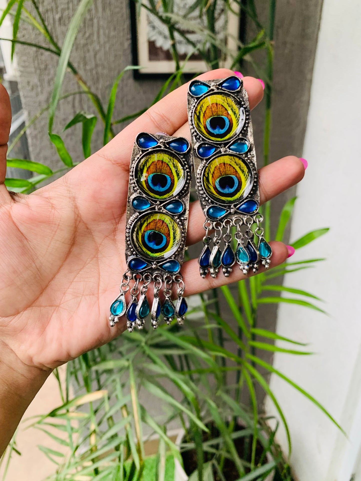 Peacock Feather Choker Set with Ring & Earrings