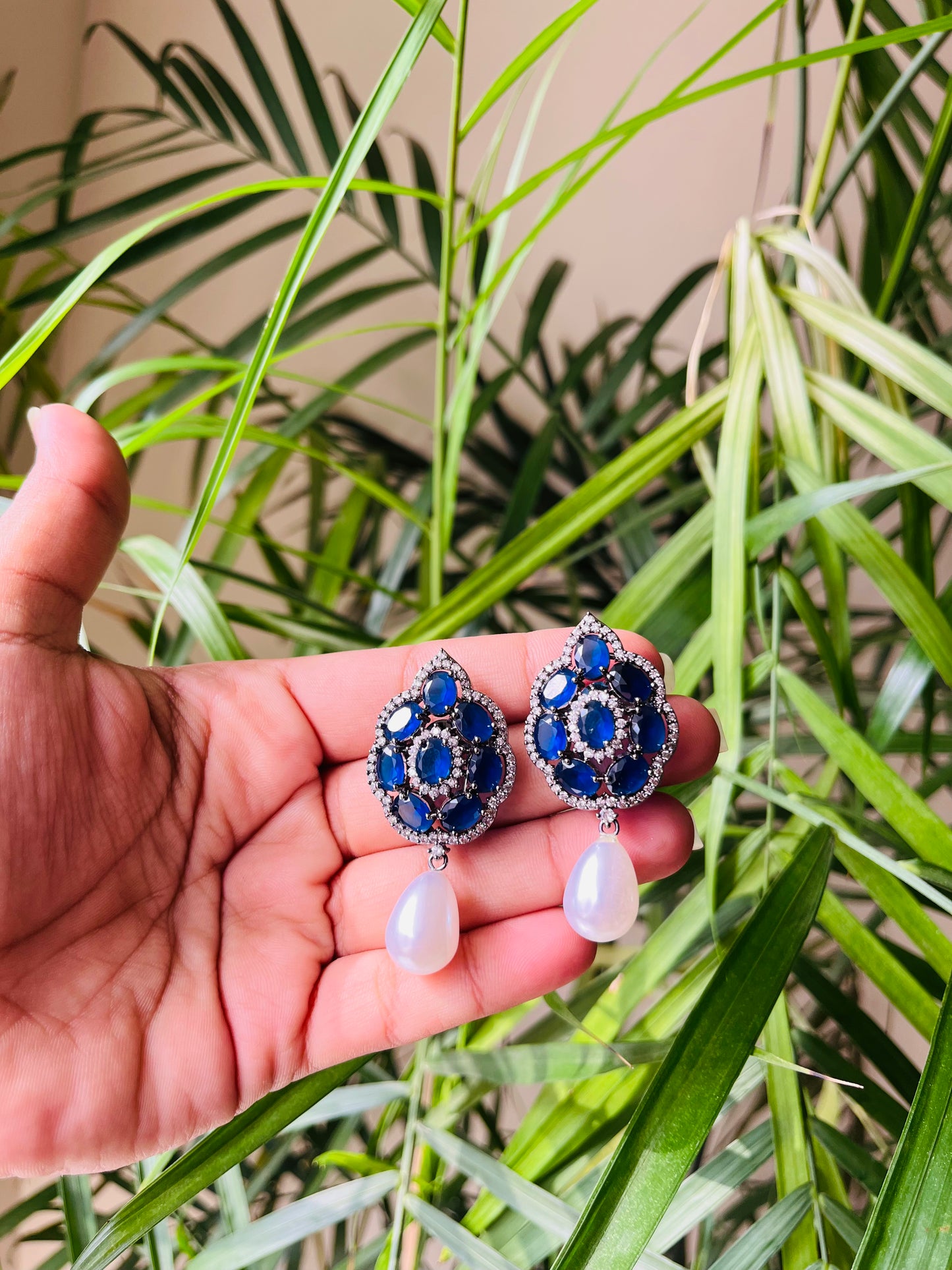 Big Multicolor Stud Earrings with Pearl Drop
