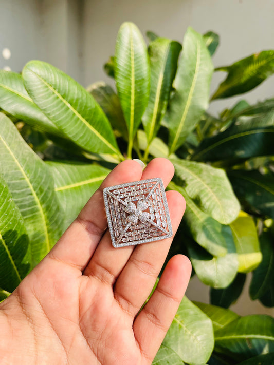 Big Square Shaped AD Silver Ring