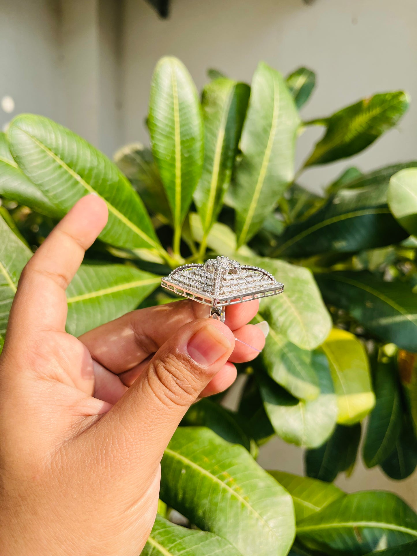 Big Square Shaped AD Silver Ring