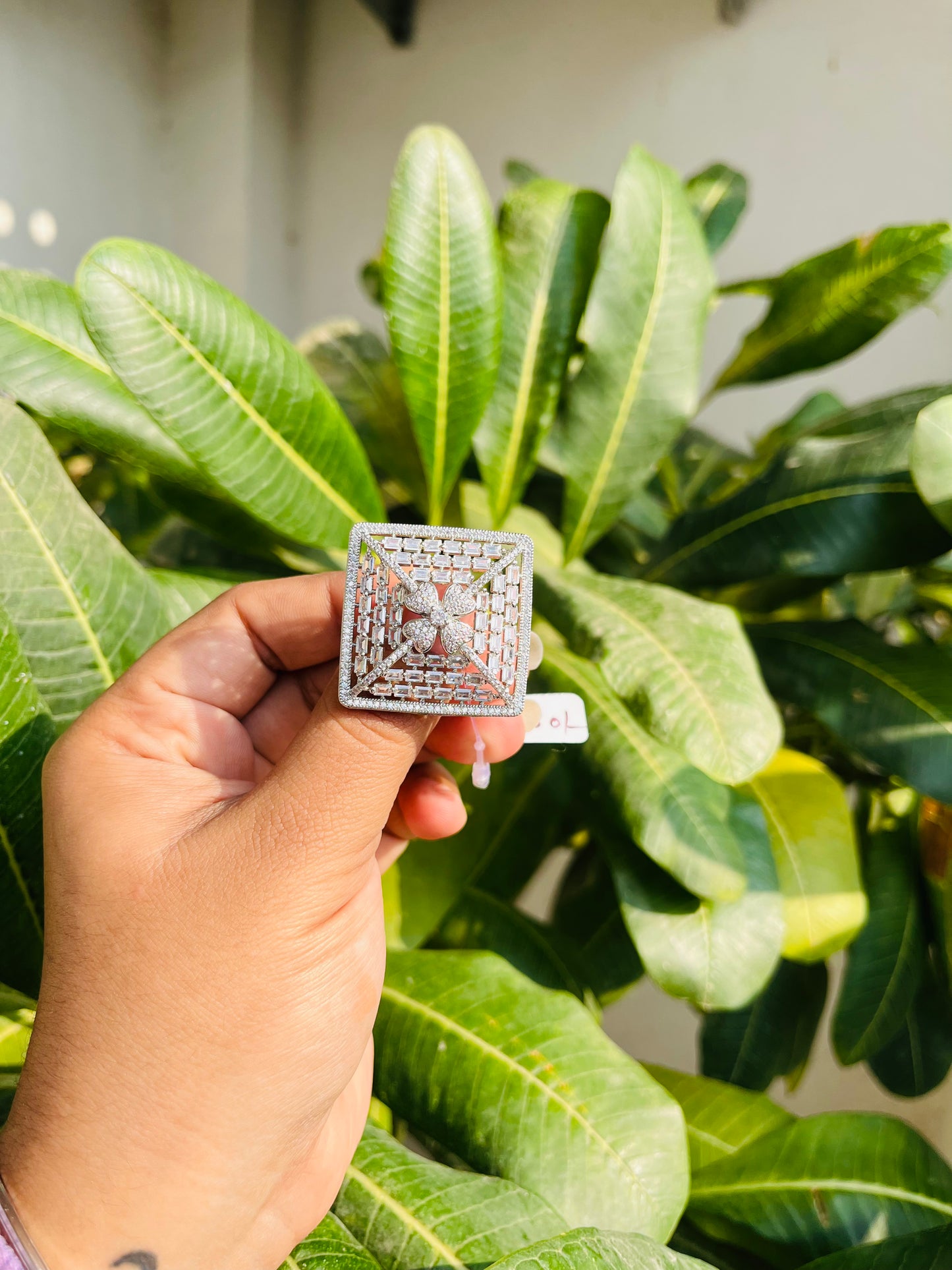 Big Square Shaped AD Silver Ring