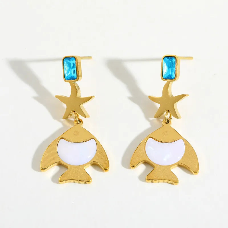 Blue Crystal Fish Drop Earrings