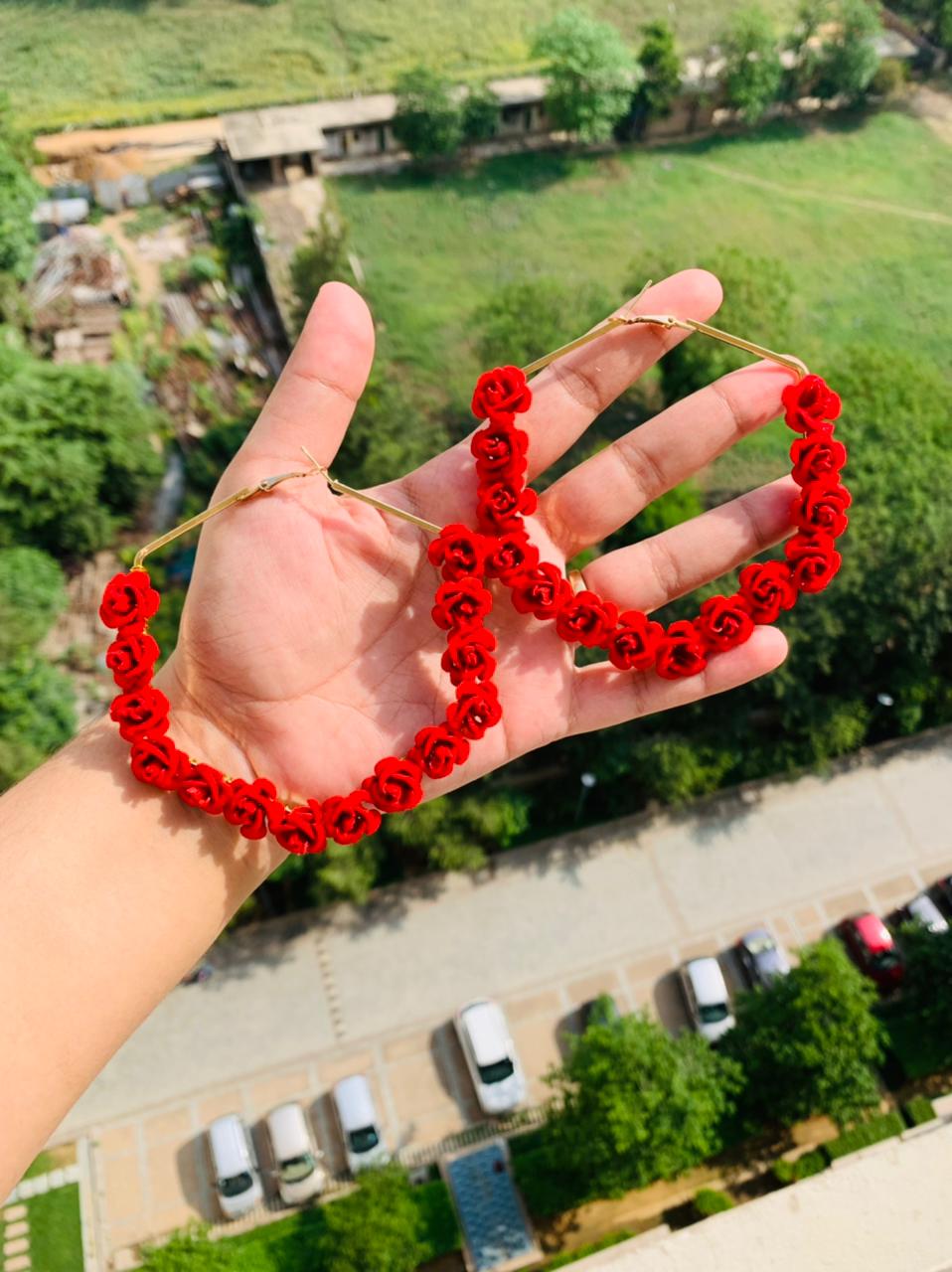 Rose Beaded Hoops