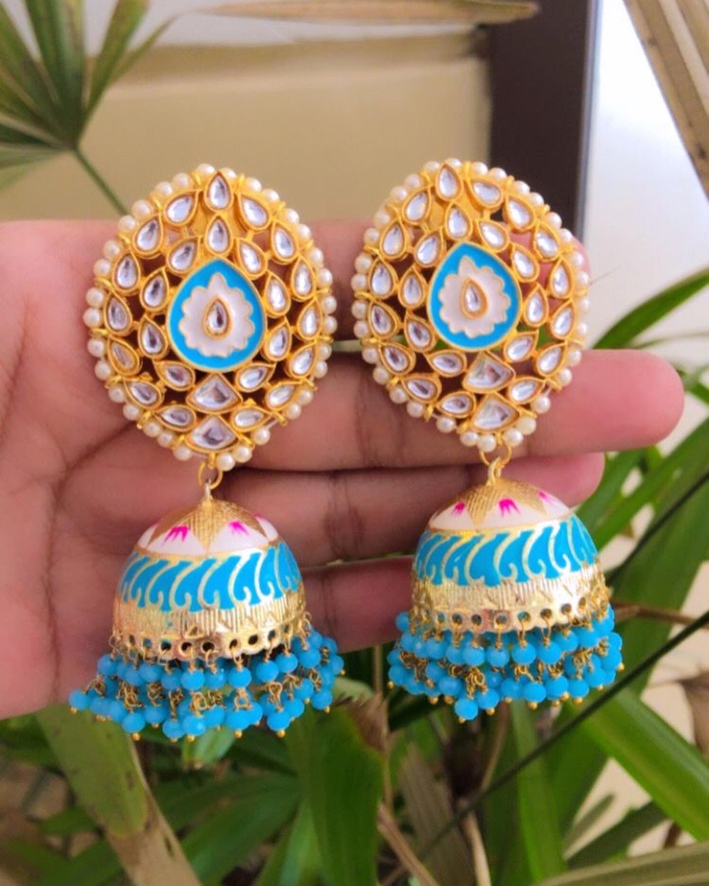 Meenakari Big Studs Jhumka