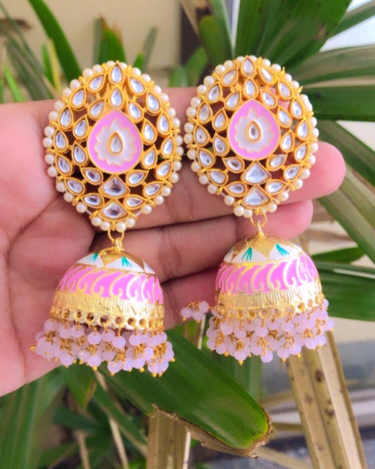 Meenakari Big Studs Jhumka