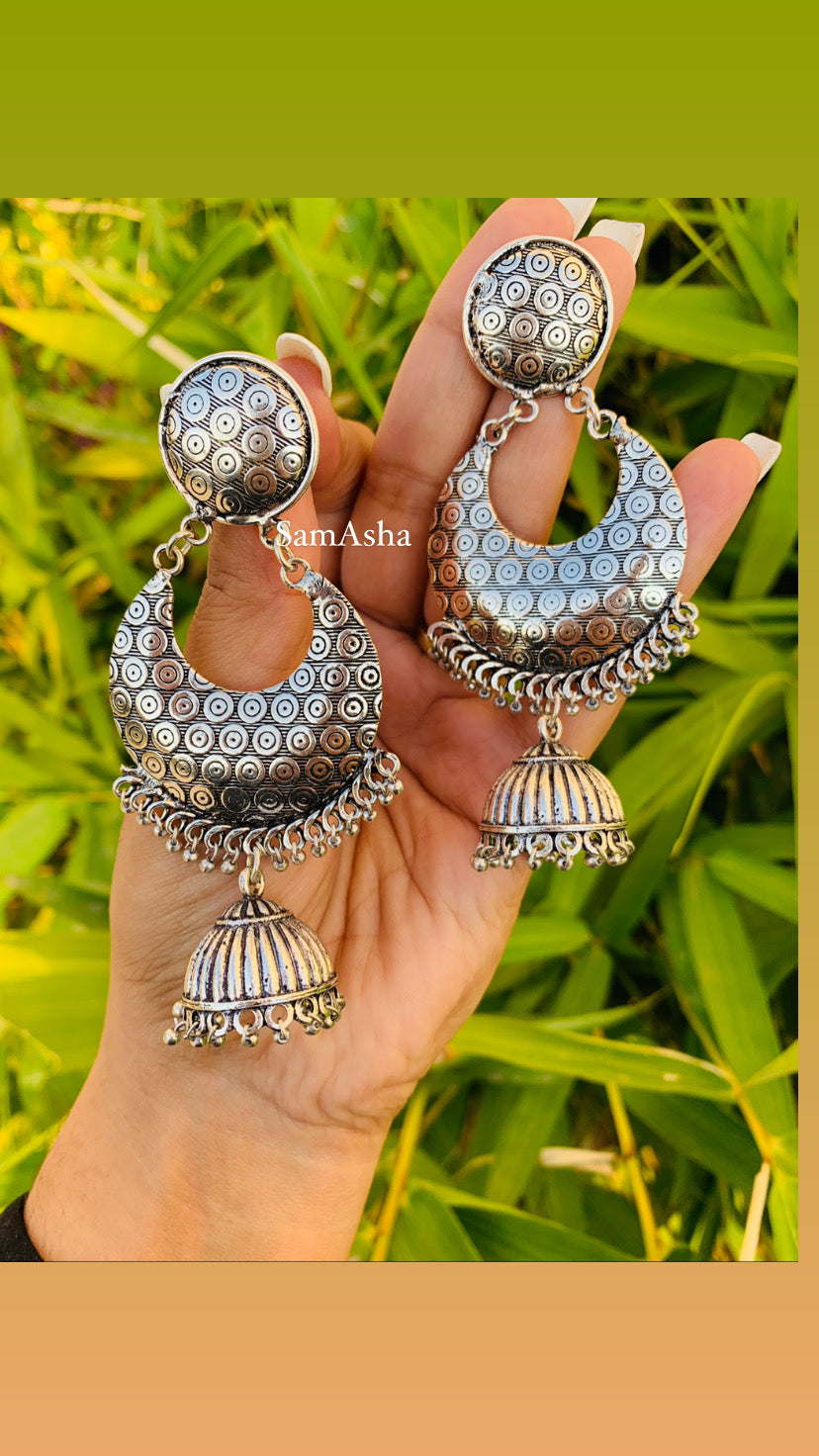 Carved Earrings With small jhumka drops