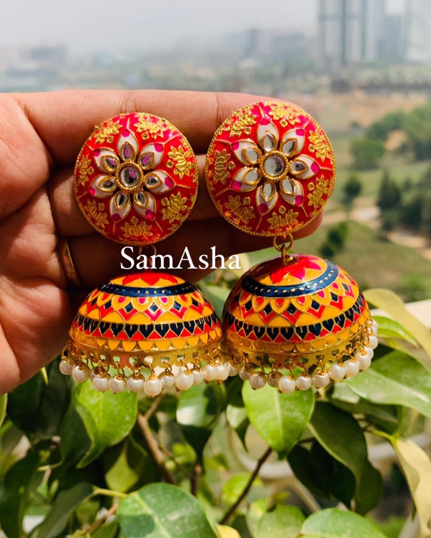 Meenakari Stud Jhumkas