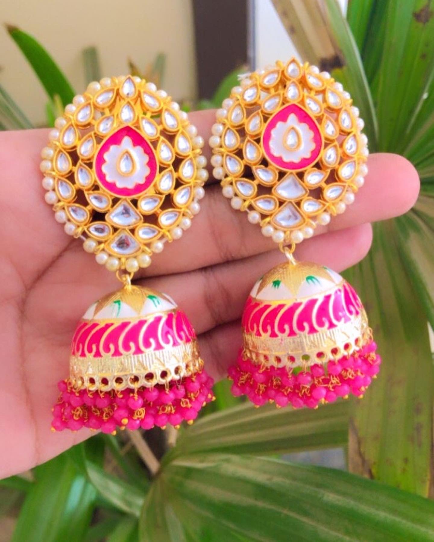 Meenakari Big Studs Jhumka