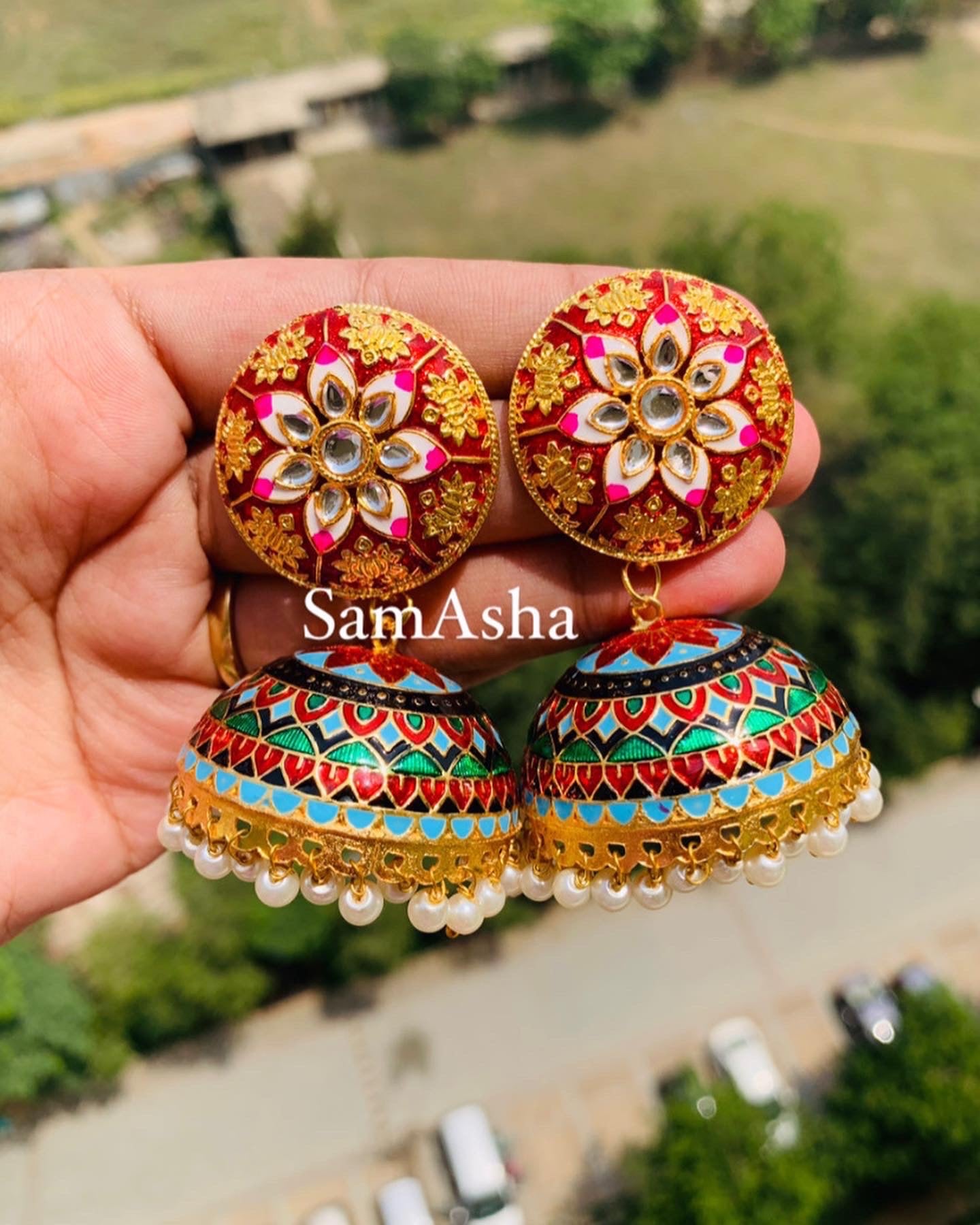Meenakari Stud Jhumkas