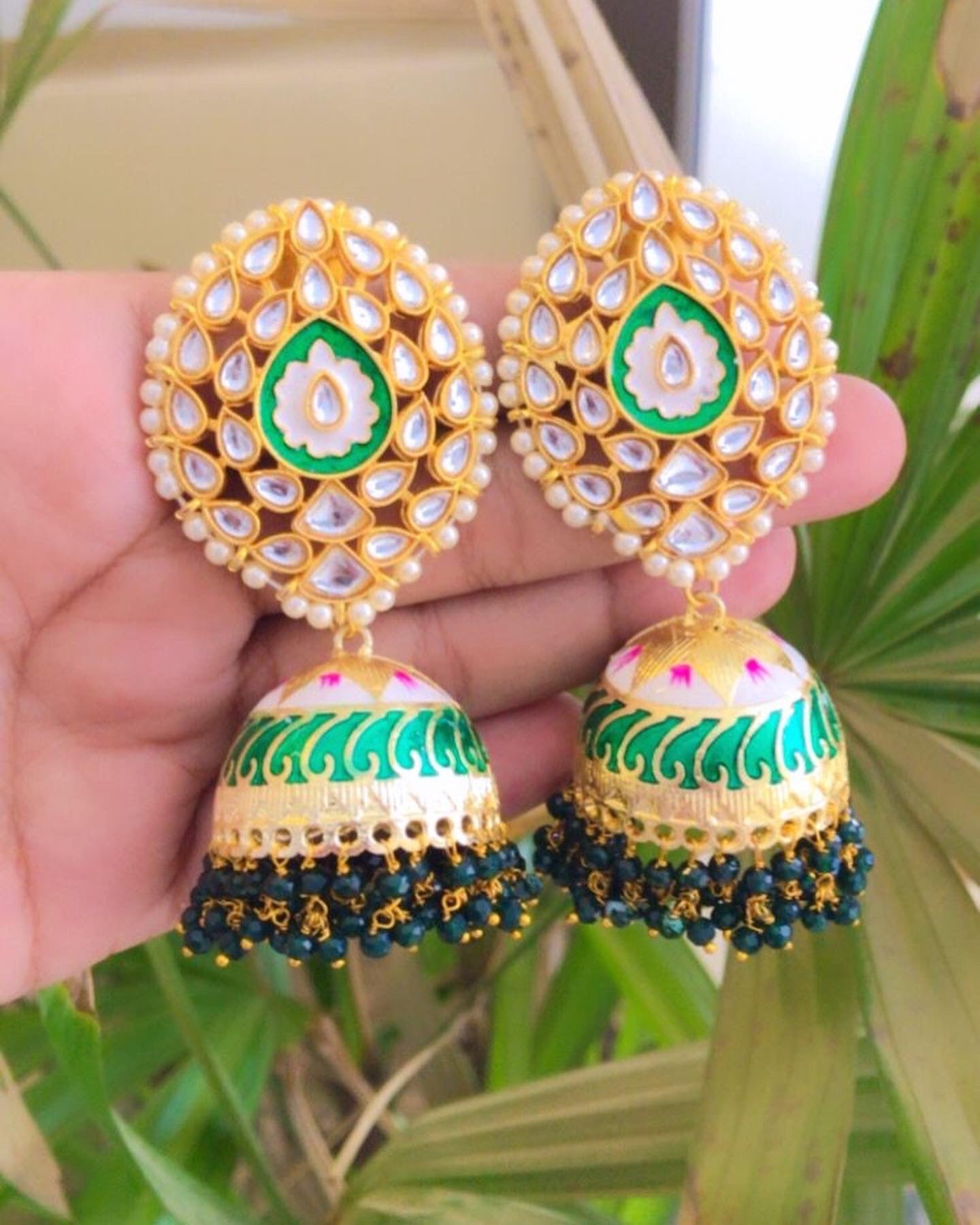 Meenakari Big Studs Jhumka