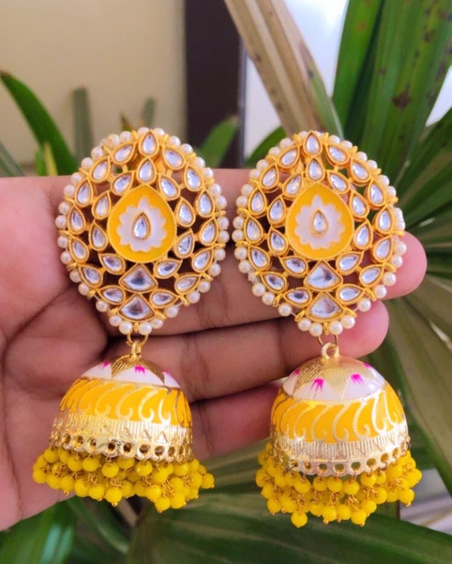 Meenakari Big Studs Jhumka