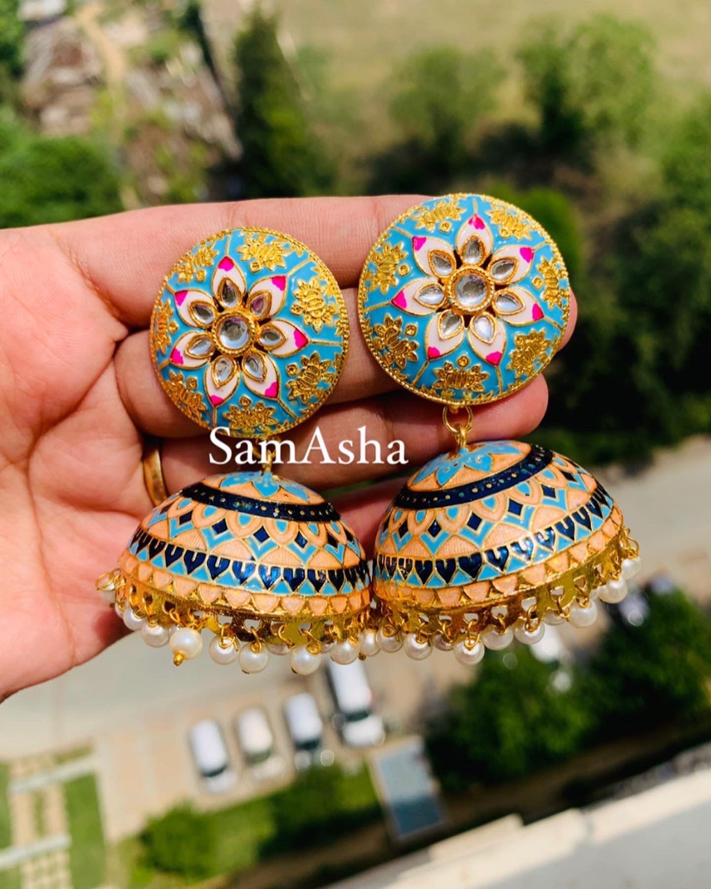 Meenakari Stud Jhumkas
