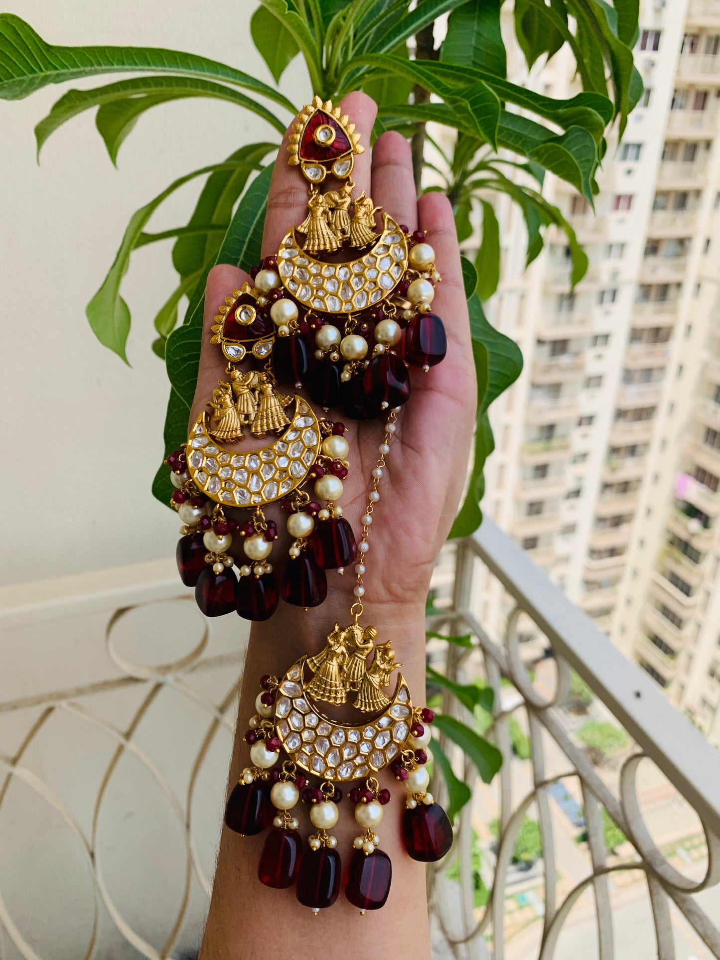 Statement Earrings with Matching Maang Tikka