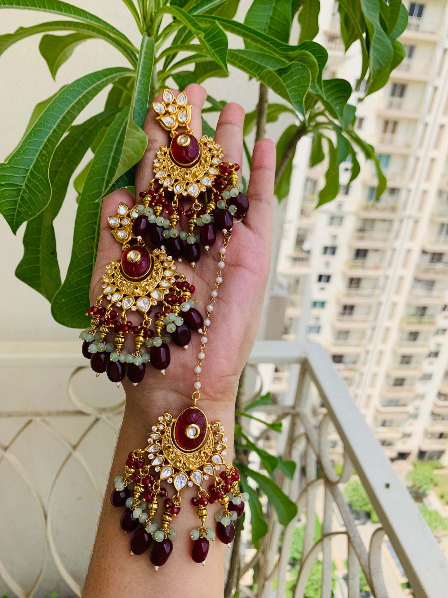 Traditional Earrings with Maang Tikka Set