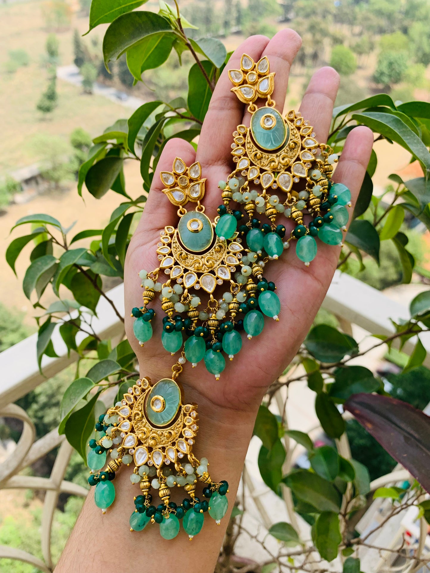 Traditional Earrings with Maang Tikka Set