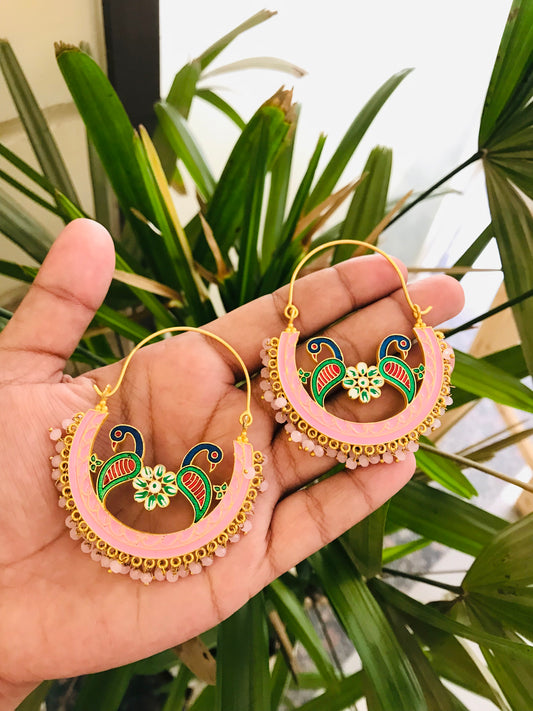Peacock Meenakari Design Hoop - Big